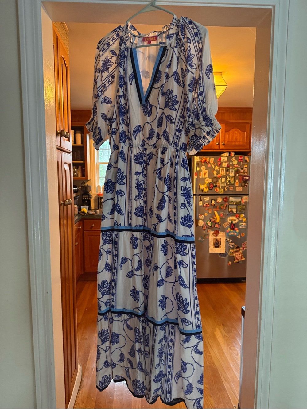 THML White Maxi Dress with Blue Floral Print